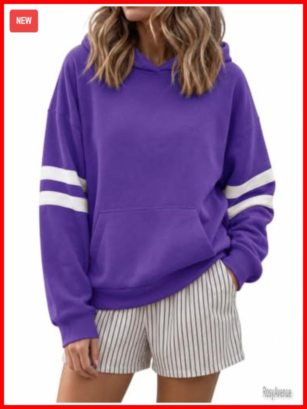 Oversized Striped Hoodie Varsity Drop Shoulder Pullover Sweatshirt